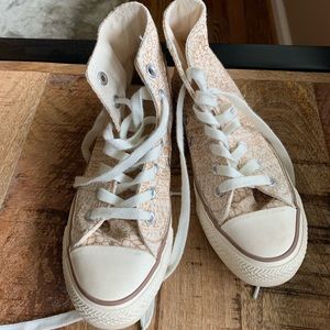 Cream and Gold Converse High Top Sneaker